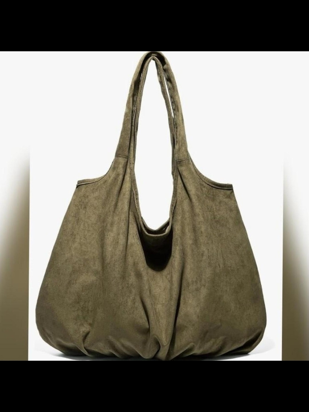 Large Olive Moss Suede Tote Bag - Casual Everyday Shoulder Hobo Bag